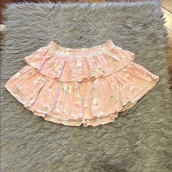 Loveshackfancy ruffle mini skirt in ballet pink, floral mini‎ skirt size medium - Picture 1 of 7